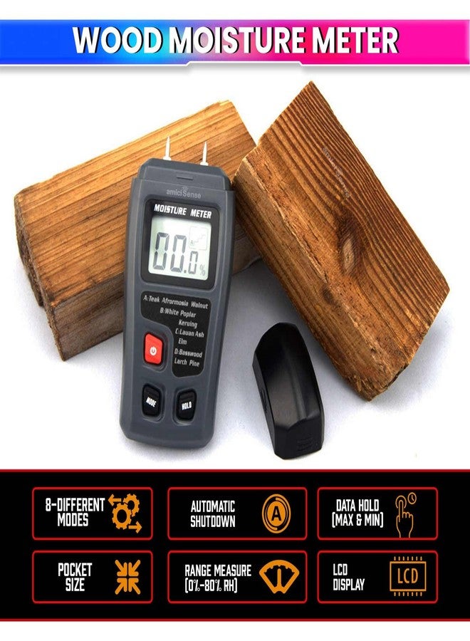 amiciSense Wood Moisture Meter Digital Humidity Tester for Wood, Cement Motor, Wall, Firewood, Paper, etc - Image 2